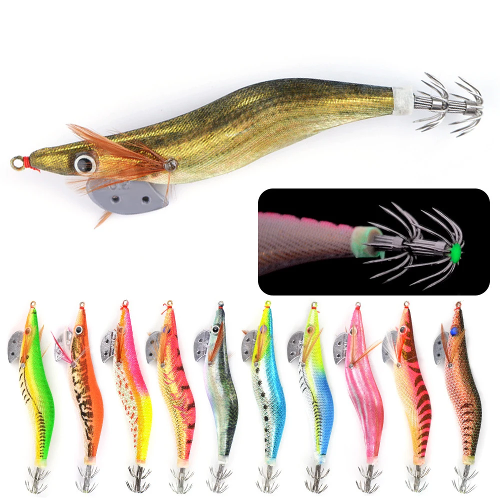 

FTK Fishing Lure Artificial Squid Hook Jigs Noctilucent Fluorescent Octopus Cuttlefish Shrimp Bait Pesca Carp Fishing Tackle