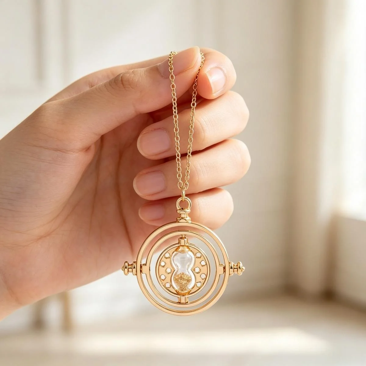 Spinning Hourglass Pendant Necklace 360 Rotating Time Turner Unisex Jewelry Gift for Birthday Christmas Cosplay