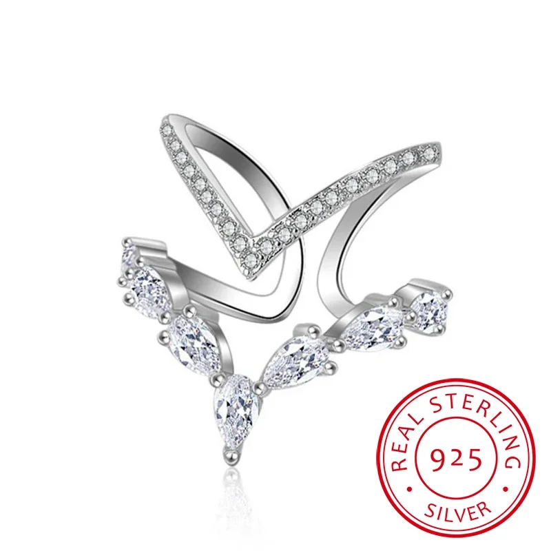925 Sterling Silver Irregular Double Layer Zirconia Crystal Rings For Women Anillos Resizable Rings Bague Wedding Party Jewelry