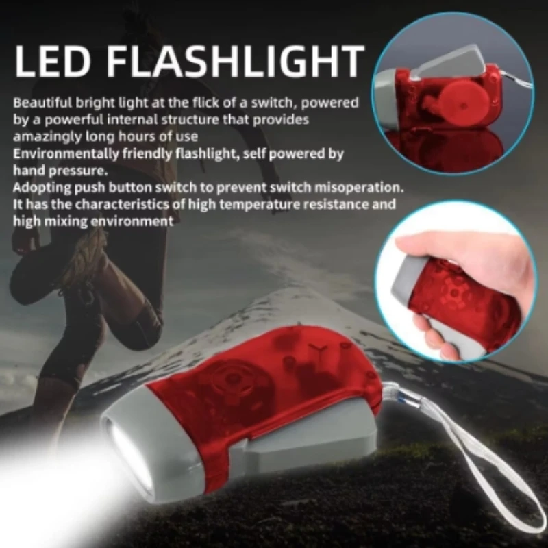 LED Hand Pressed Eco-friendly Flashlight, Portable Camping Light, Mini Hand Pressed Generator Crank Flashlight, Pocket Light