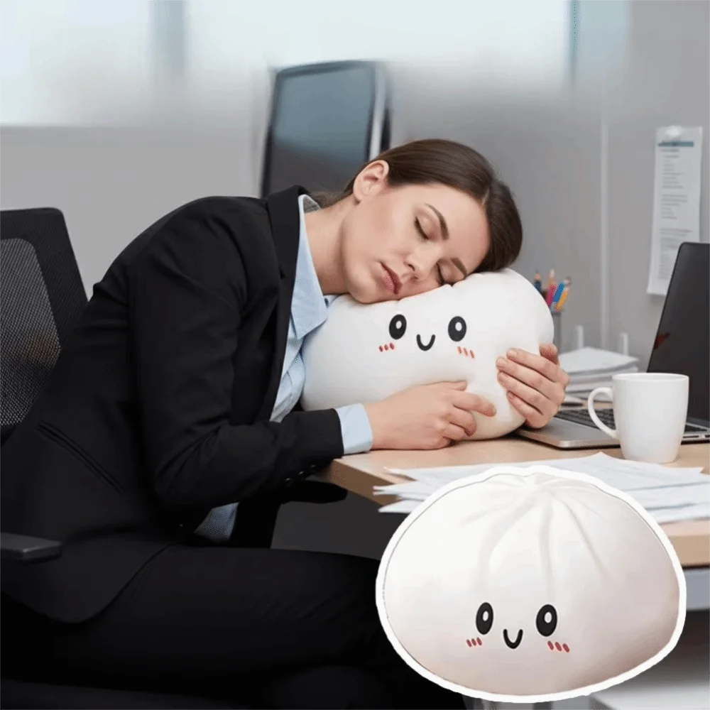 Squishy Cartoon Steamed Buns Decorative Pillow Fleece Surface Soft Buns PP Cotton Filling Dough Ball Pillow Bedroom
