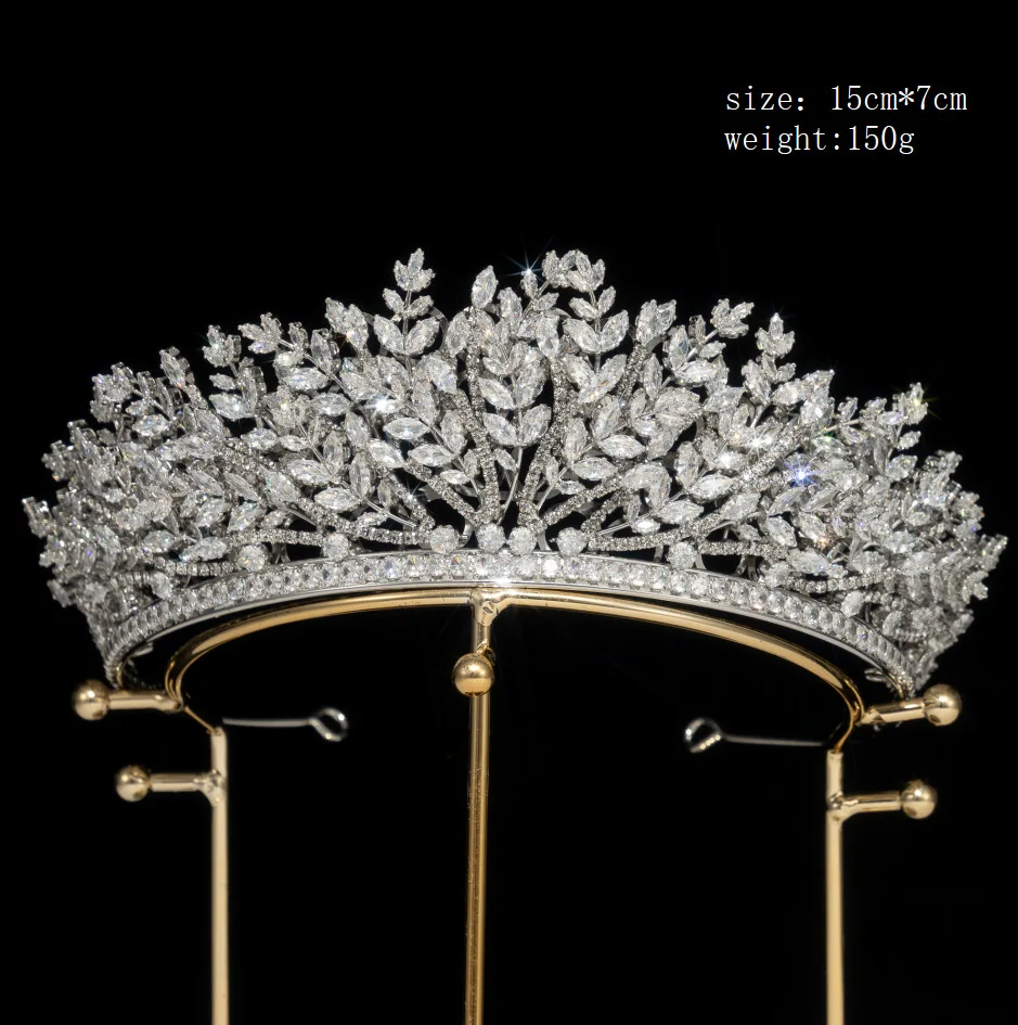 Fashion Crown Made Of Multiple Layers Leaves Wedding Accessories Silver ,Gold Colors CZ Crystal Tiara Women Bride Jewelry GH0291