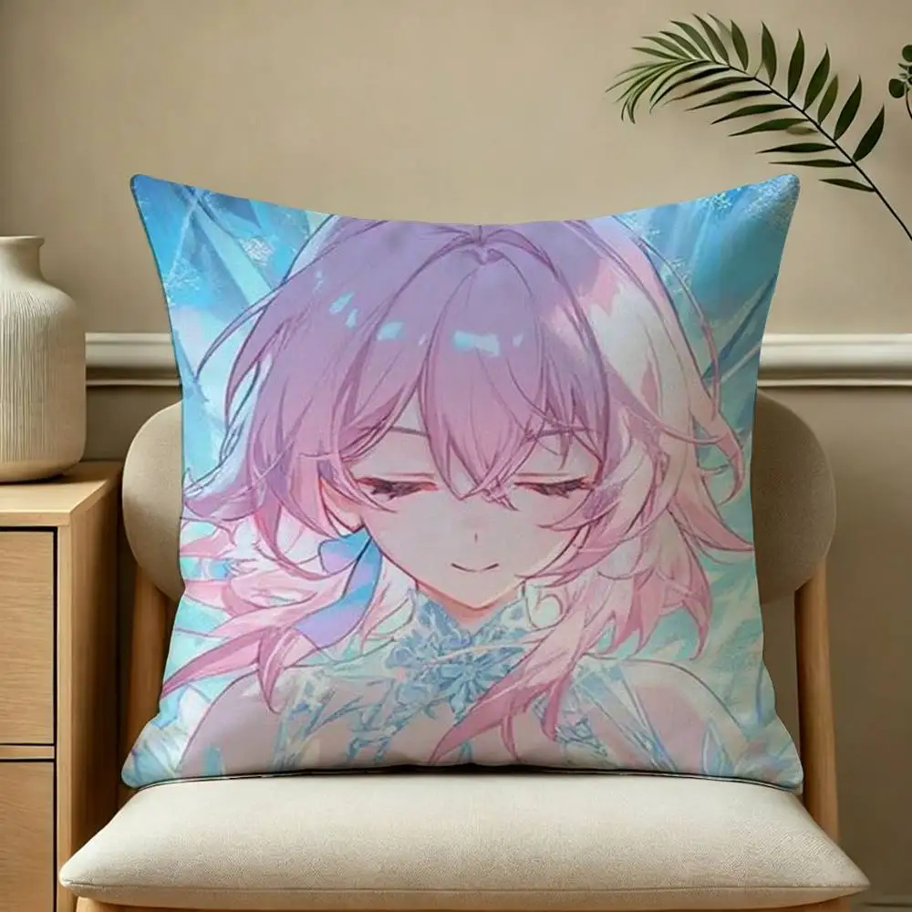 Game Honkai Star Rail March 7Th  Square Double-Sided printed Pillow Case Bedroom Bedside Pillow Sofa Cushion Cover