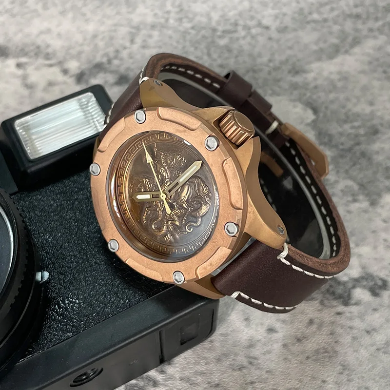 Baltany Bronze Diver Watch 3D Engraved Knights Dial Sapphire Crystal Swiss BGW9 200M Waterproof ST2130 Automatic Wristwatches
