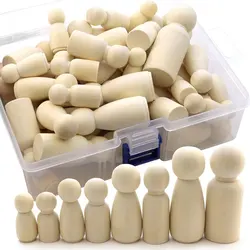 2-10Pcs Natural Unfinished Wooden Peg Doll Bodies Birch Wooden People Pegs Shapes for Play Arts DIY Crafts 35/43/55/65/75/90MM