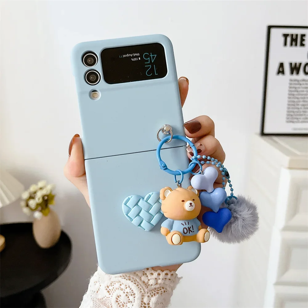 Phone Case For Galaxy Z Flip6 Cartoon Bear Plush Heart Folding Case Samsung Zflip5 Z Flip 3 4 5 6 Z Flip3 Flip4 Slim Cover With