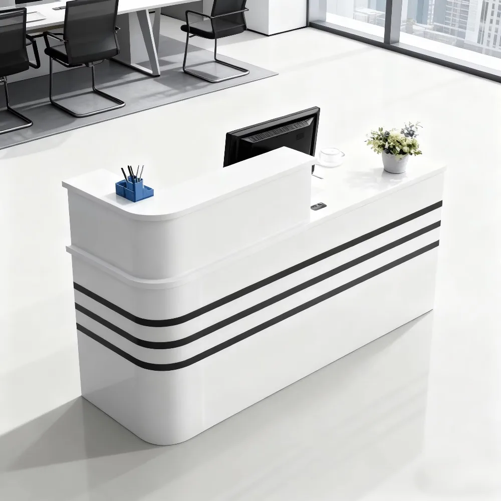 Modern solid wood rectangular office reception - compact front desk counter with stylish design