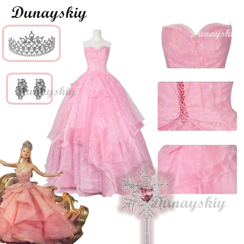 

Glinda Wicked Cosplay Costume Disguise Adult Women Pink Dress Halo Roleplay Female Dresse Outfit Halloween Carnival Customized