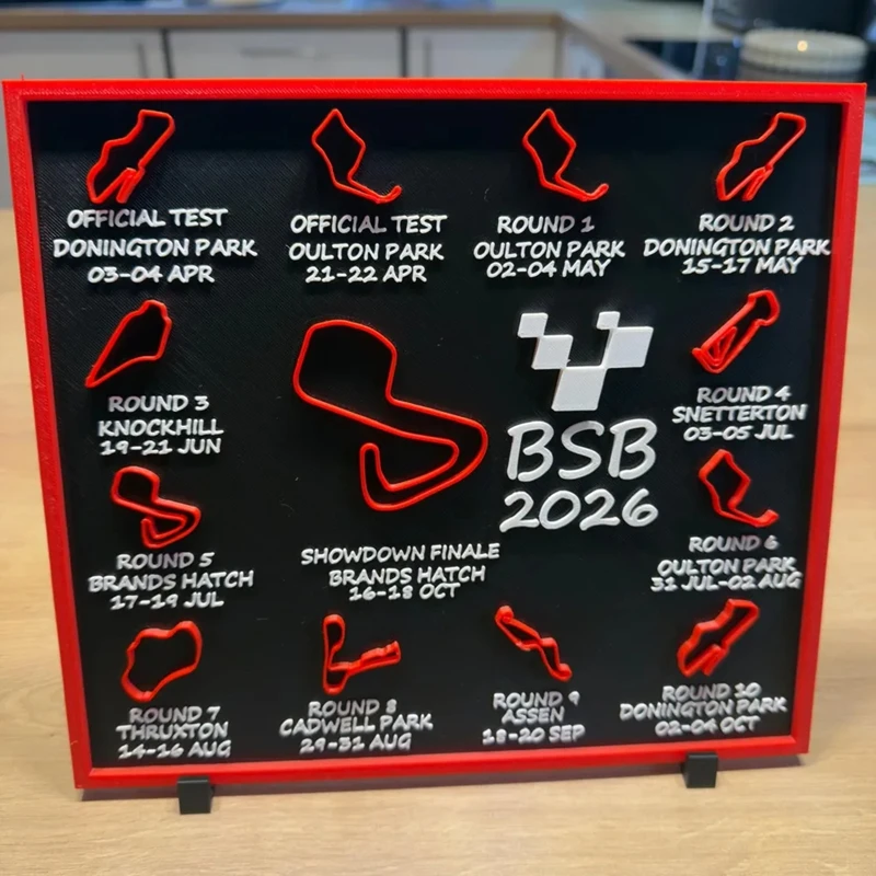 3D Printed BSB 2026 Calendar - British Superbike Championship Race Schedule Fan Collectible Plastic Home Decor Novelty Gift