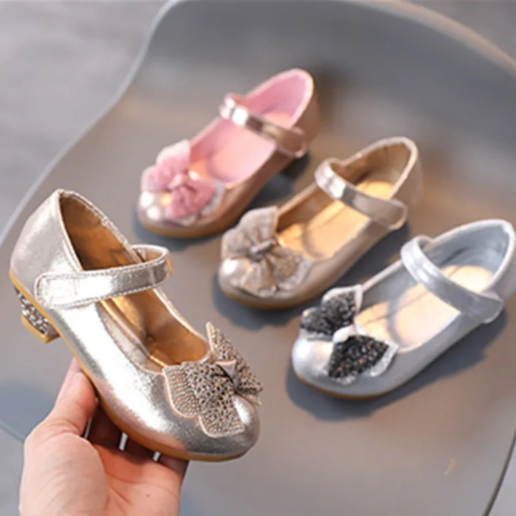 

Girl Princess Shoes Non-slip Children Bowtie Dress Leather Shoes Fashion Versatile Kids Causal High-heels Shoes for Performance