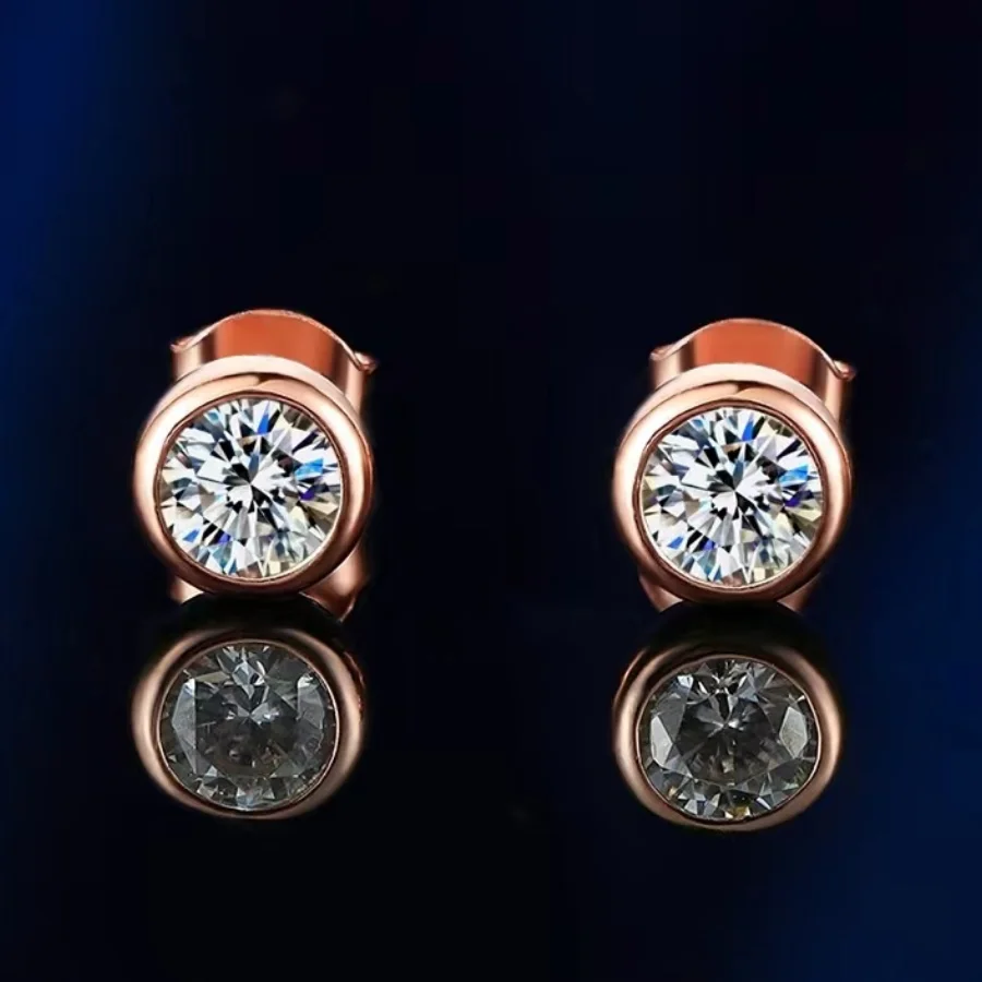 Buyee 925 Sterling Silver Rose Gold Stud Earring Light White Zircon Earring for Woman Man Classic Rock Punk Fine Jewelry Earring