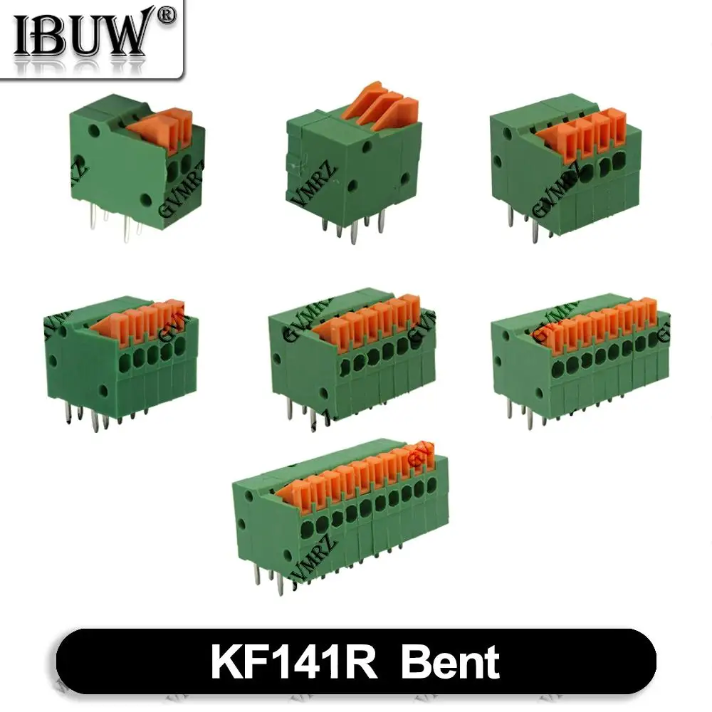 5PCS KF141V KF141R 2.54mm Pitch Straight&Bent Push-in Spring Screwless Terminal Block Foot 9/10P PCB Connector 2/3/4/5/6/7/8
