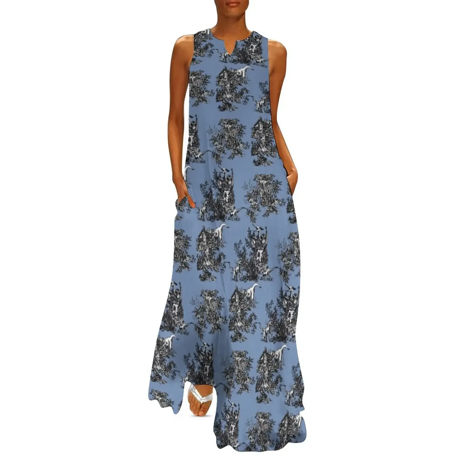

Jurassic Toile Blue Long Dress dresses for womens 2025 Women's evening dress Long dress woman