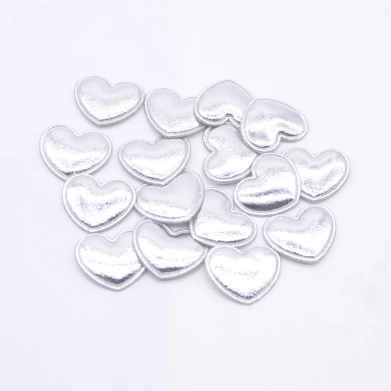 100Pcs 22*18mm Padded PU Leather Heart Appliques for DIY Headdress Hair Clips Bow Decor Clothes Hat Sewing Patches Accessories