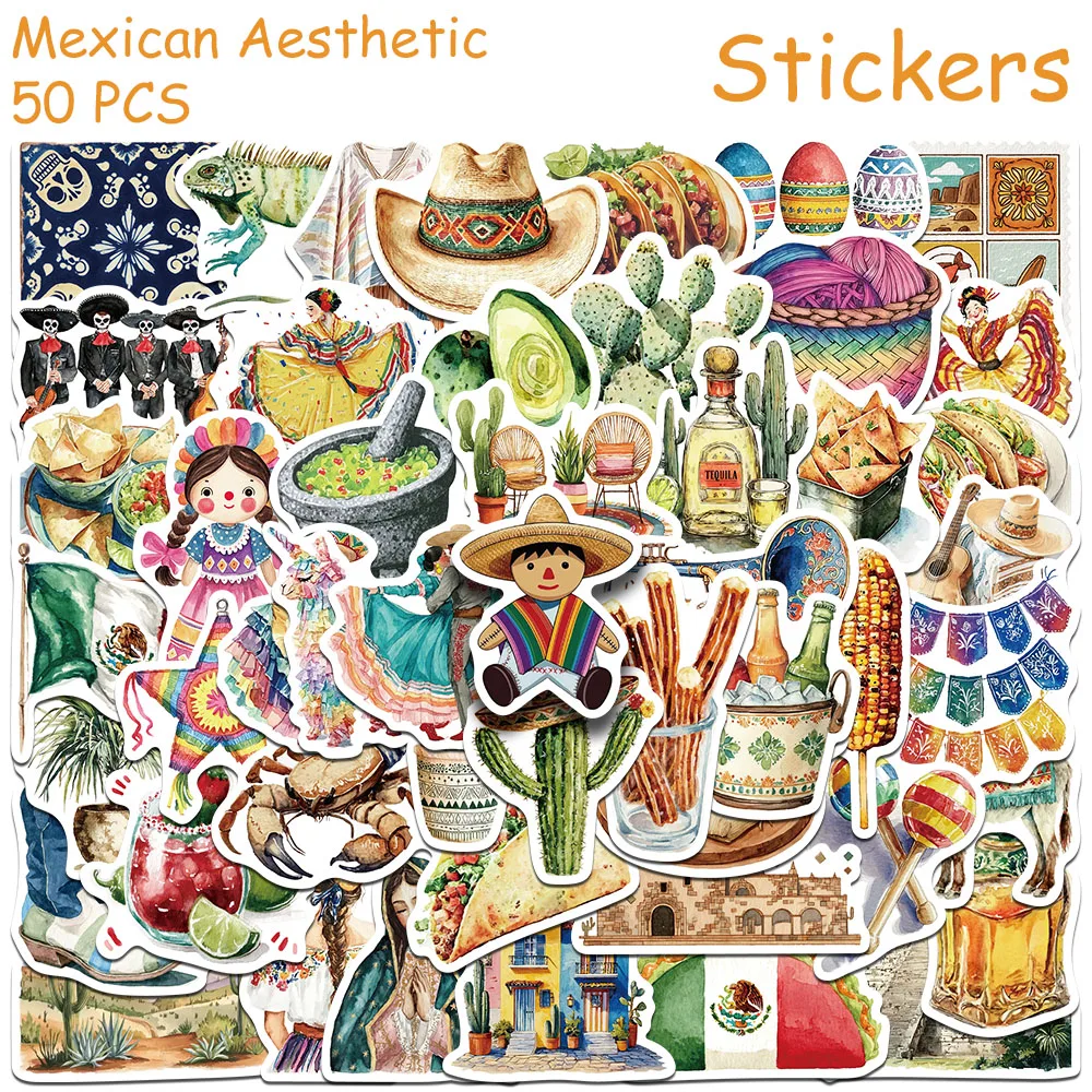 50pcs Mexican Aesthetic Stickers Decals For Laptop Notebook Skateboard Guitar Refrigerator DIY Aesthetic Stickers Creative Gifts