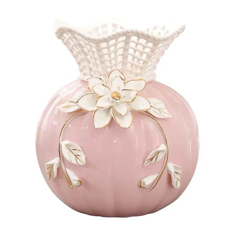 Circular Small Ceramic Vase, Artistic Vase, Cute Pink, Elegant and Tasteful