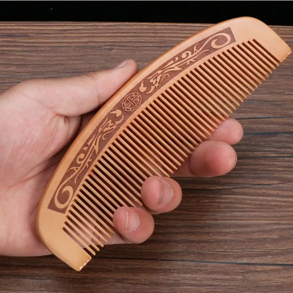 مشط شعر من خشب الخوخ والخوخ، تصميمات منحوتة مضادة للكهرباء الساكنة، مشط من خشب الخوخ، مشط من الخشب الصلب الطبيعي بتصميم عتيق