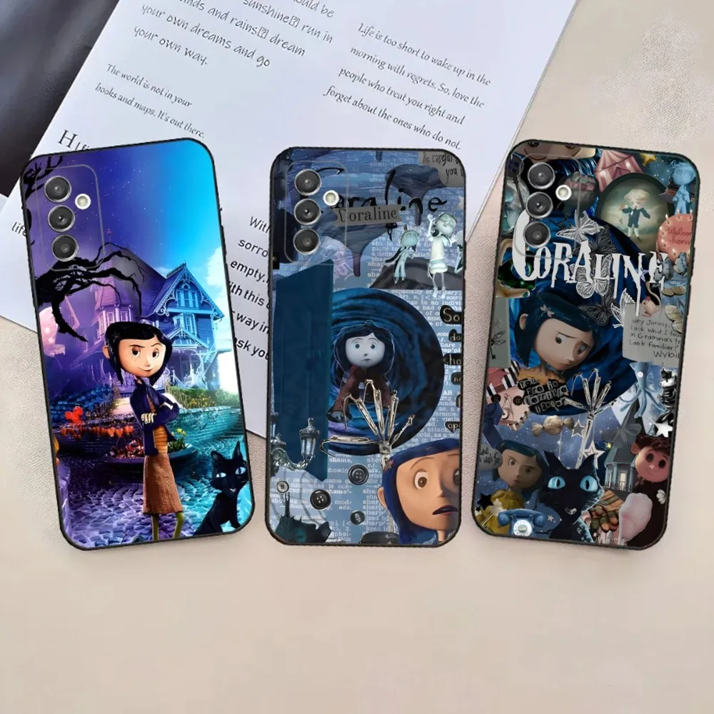 Cartoon C-CoralineS  Phone Case For Samsung Galaxy A20,A21s,A22,A31,A32,A52,A53,A72,73,A80,A91 Soft Black Phone Cover