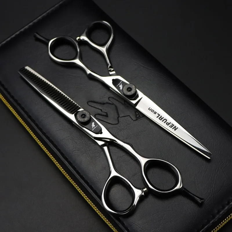 6.0-inch bright  NEPURLson hair scissors - black single-tail nail, black gasket high-screw cutting scissors, thinning scissors