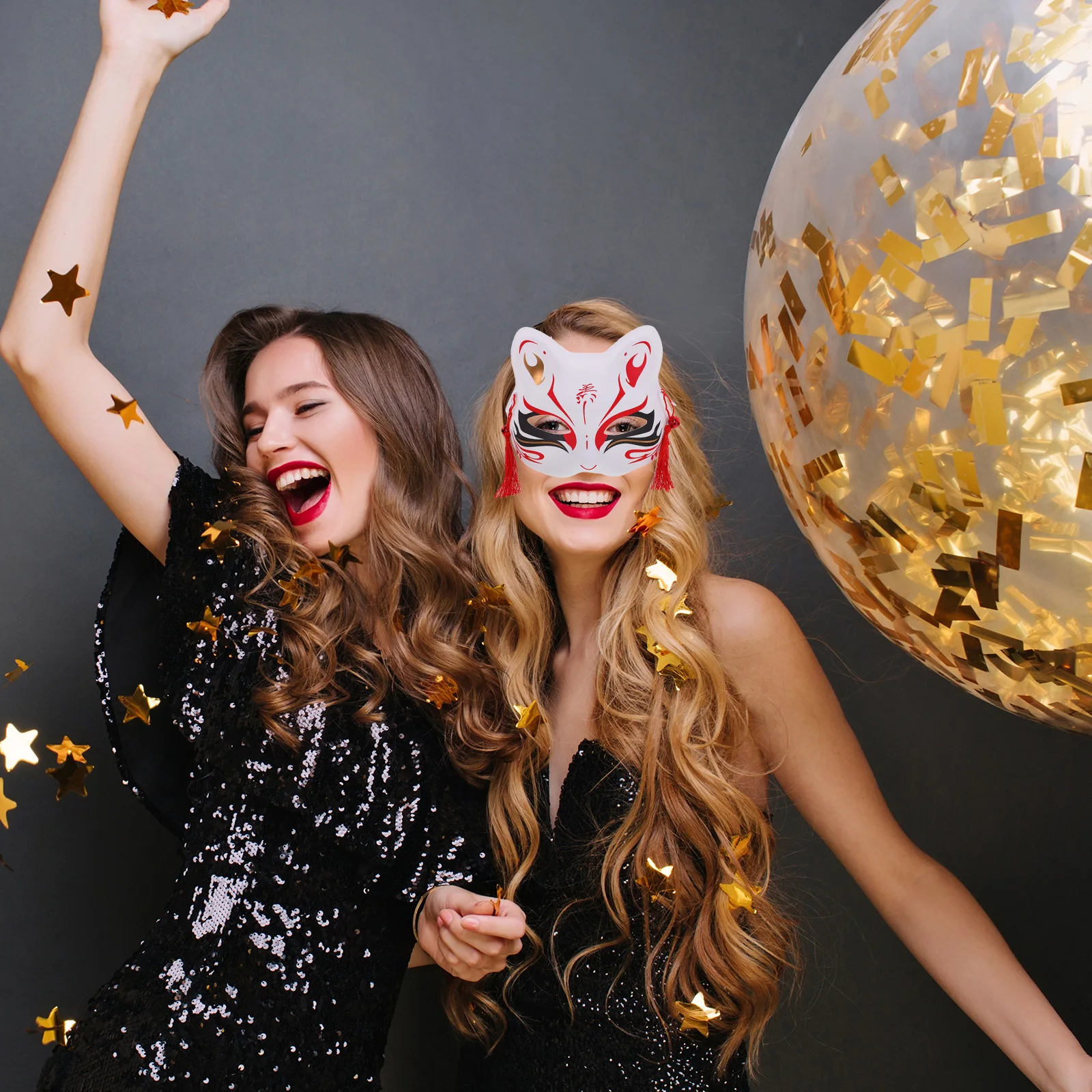 قطعتان من أقنعة نصف ثعلب خفيفة الوزن من البلاستيك الحديدي لحفلات الهالوين التنكرية وإكسسوارات حفلات الكرنفال