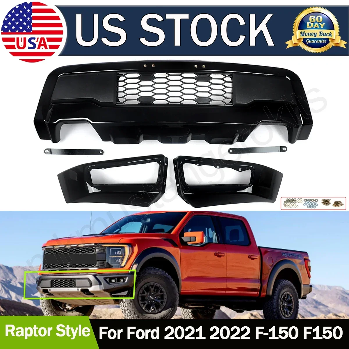 

New Black Steel Front Bumper Conversion Raptor Style For Ford F150 F-150 2021-23