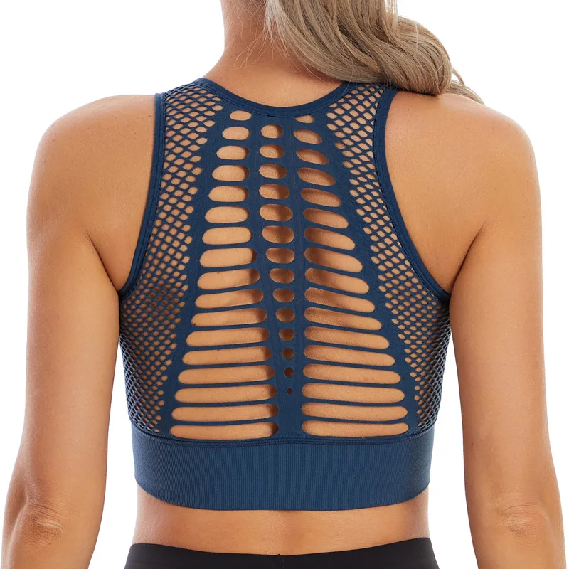 Wireless Hollow Out Racerback Mesh Sports Bra Shockproof Quick Dry Breathable Removable Cup Yoga Gym Plus Size M-3XL