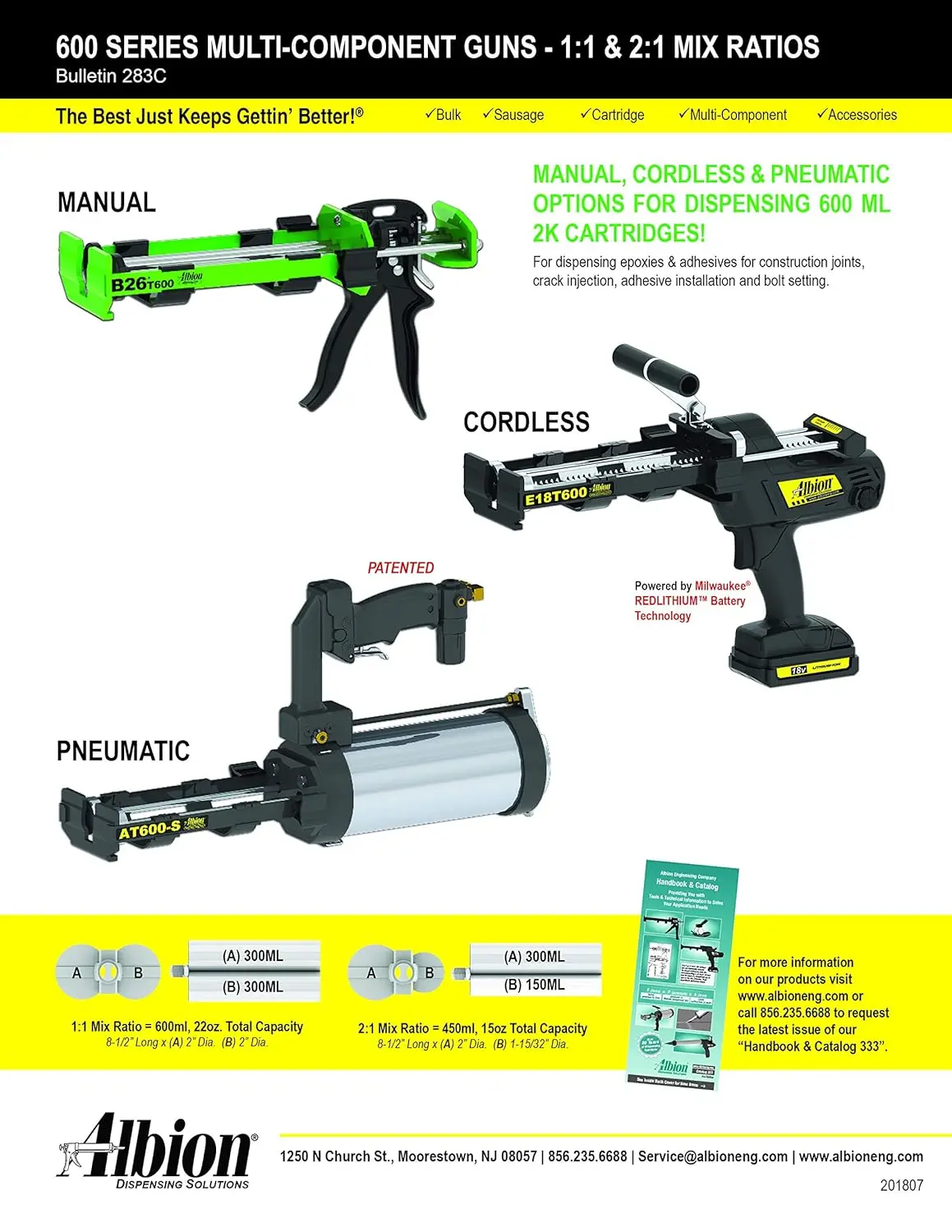 Engineering Company B26T600 600 Series B-Line Manual Multi-Component Cartridge Epoxy Adhesive Gun, 1:1 Ratio (300 x 300 ml) & 2: