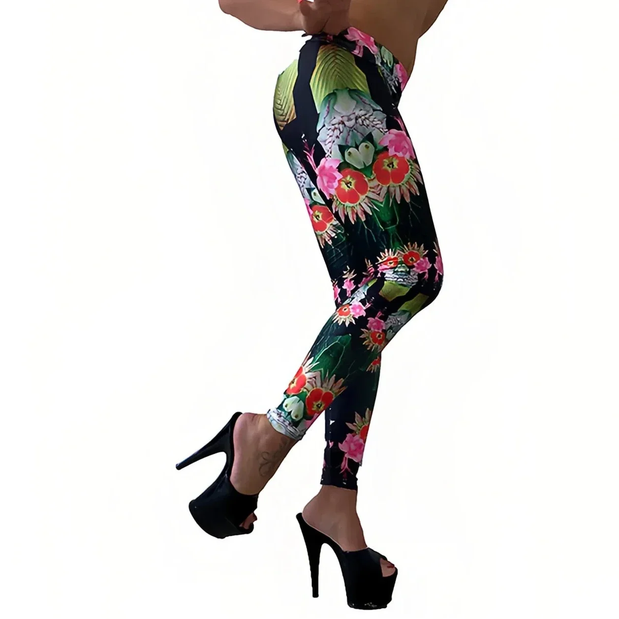 Women Printed Leggings Elastic Slimming Floral Active Print Leggings Footless Tights