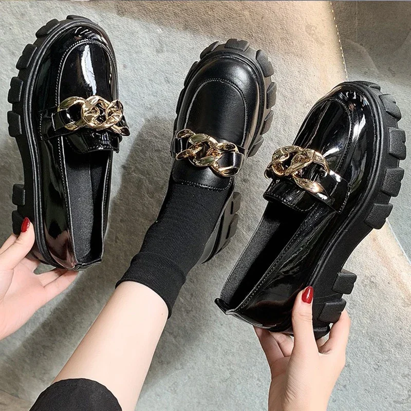 2024 buty damskie kobiet mody Mary Janes buty na płaskiej podeszwie z okrągłym noskiem mokasyny oksfordy na platformie na co dzień metalowe