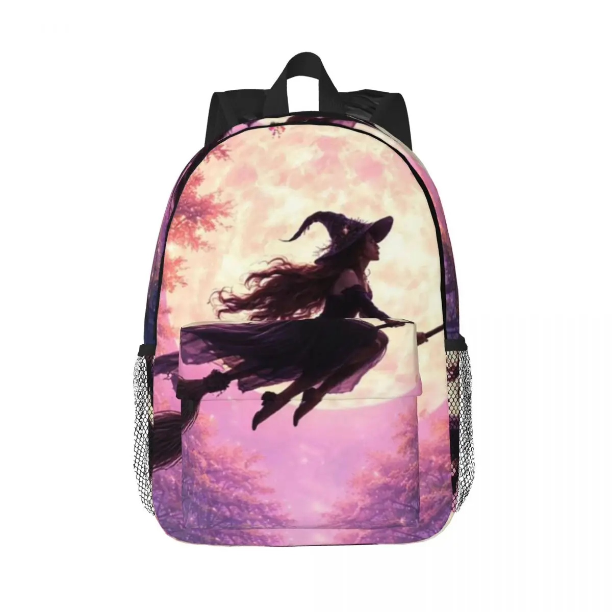 Flying Witch In The Moonlight Sky Backpack Daypack Large Capacity Boys Girls BookBag Shoulder Bags for Men Women Kids School Bag