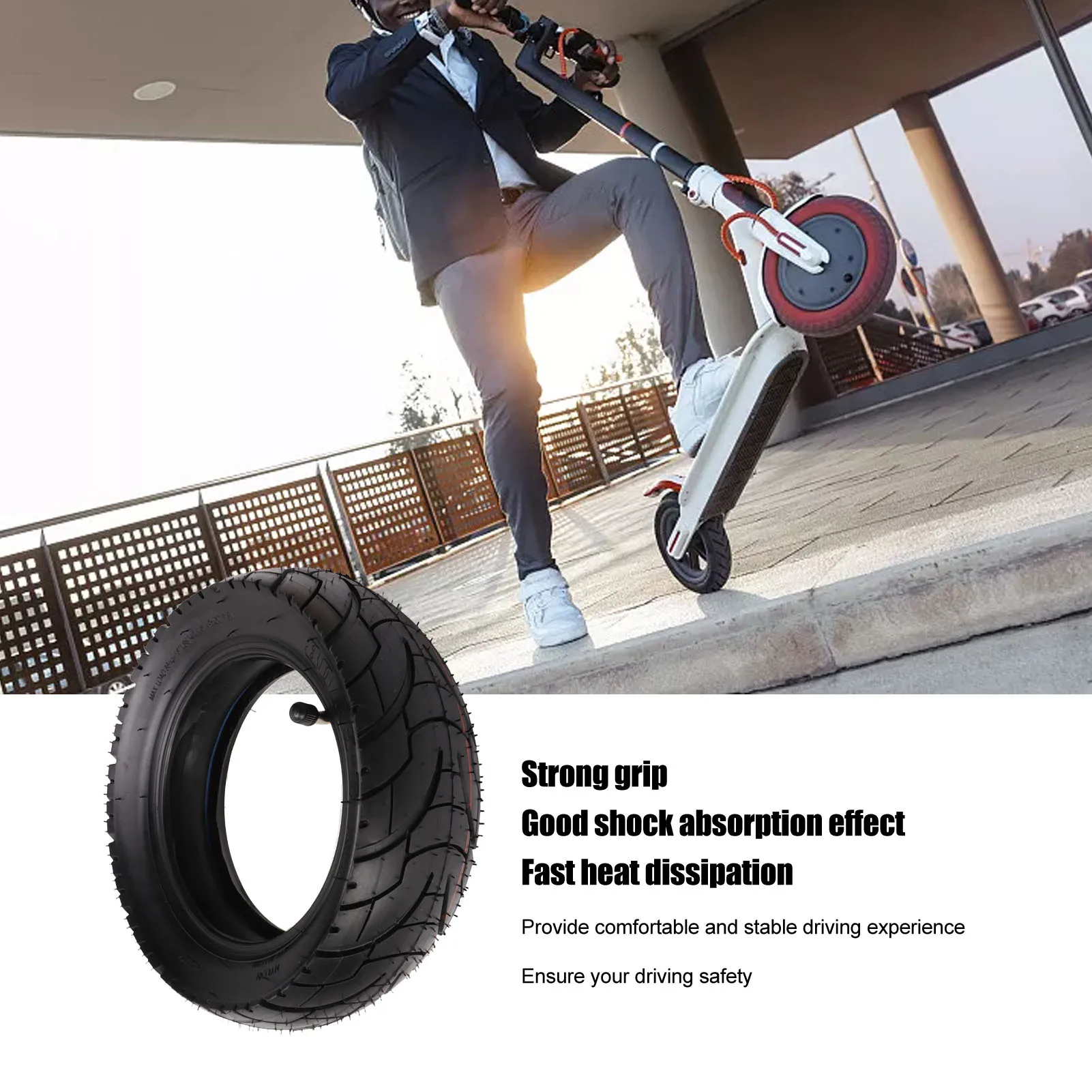 

80/65‑6 Electric Scooter Inner Outer Tire Set, 10 Inch Rubber Electric Scooter Tire Set with Anti-Skid Grip for Safe Riding