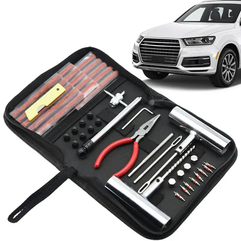 

Car Tire Patch Kit 46pcs Tire Flat Repair Kit Heavy Duty Universal Tire Repair Tool Kit Portable Flat Repair Kit For Car