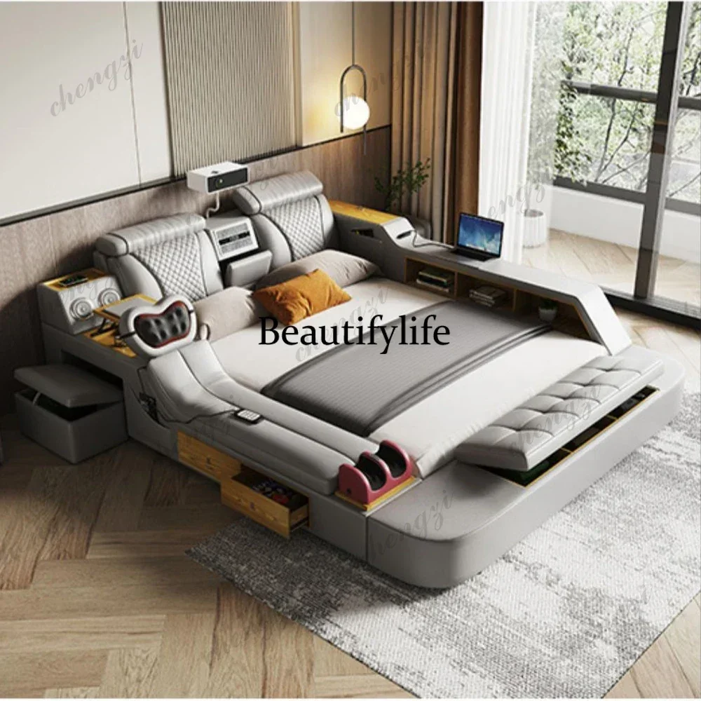 C45 Tech Smart Bed - the Ultimate Multifunctional Bedframe with Genuine Leather, Massage, Speaker, Projector, Air Purifier