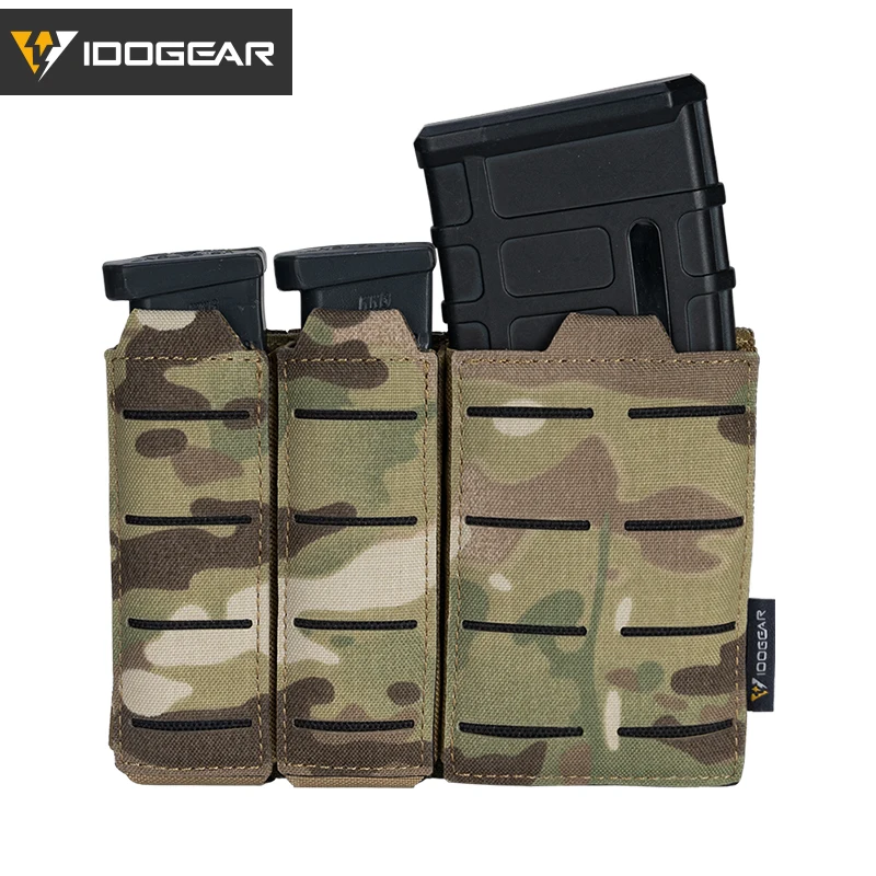 IDOGEAR Tactical Triple Mag Pouch Mag Carrier 9mm 5.56 Molle Pouch Laser Cut MC 3586