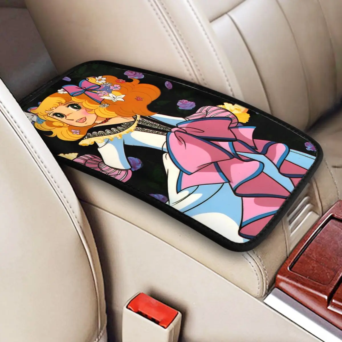 

Leather Car Armrest Cover Mat Candy Candy Cartoon Non-slip Center Console Cover Pad Auto Styling Interior Accessories