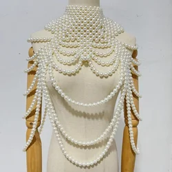 Pearl Beading Tops Sexy Women Pearl Tassel Shoulder Chain Dress Jewelry Festival Outfits Elegant Beaded Vest Tops