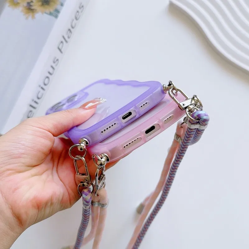 Modische Lanyard-Hülle für iPhone 17 Pro Max 18 14 12 11 13 15 16 Plus 16E 17E Stoßfeste Crossbody-Schlaufe Wellenförmige Transparente Abdeckung – Detail 5