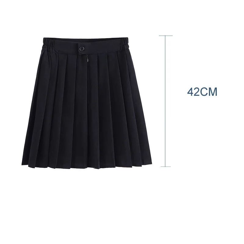 Elastic Waist Japanese Student Girls School Uniform Solid Color Suit Pleated Skirt Short/Middle/Long High School Dress