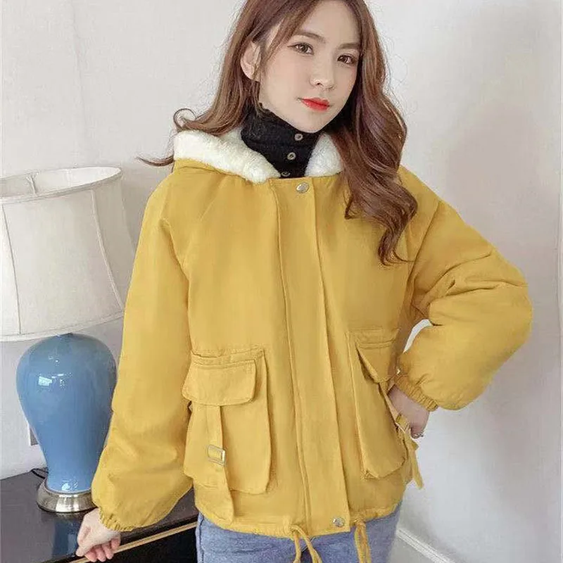 

Зимнее женское новое свободное хлопковое стеганое пальто, корейская женская мода, парки с длинными рукавами, верхняя одежда, 2025 г., женская пуховая хлопковая куртка с капюшоном