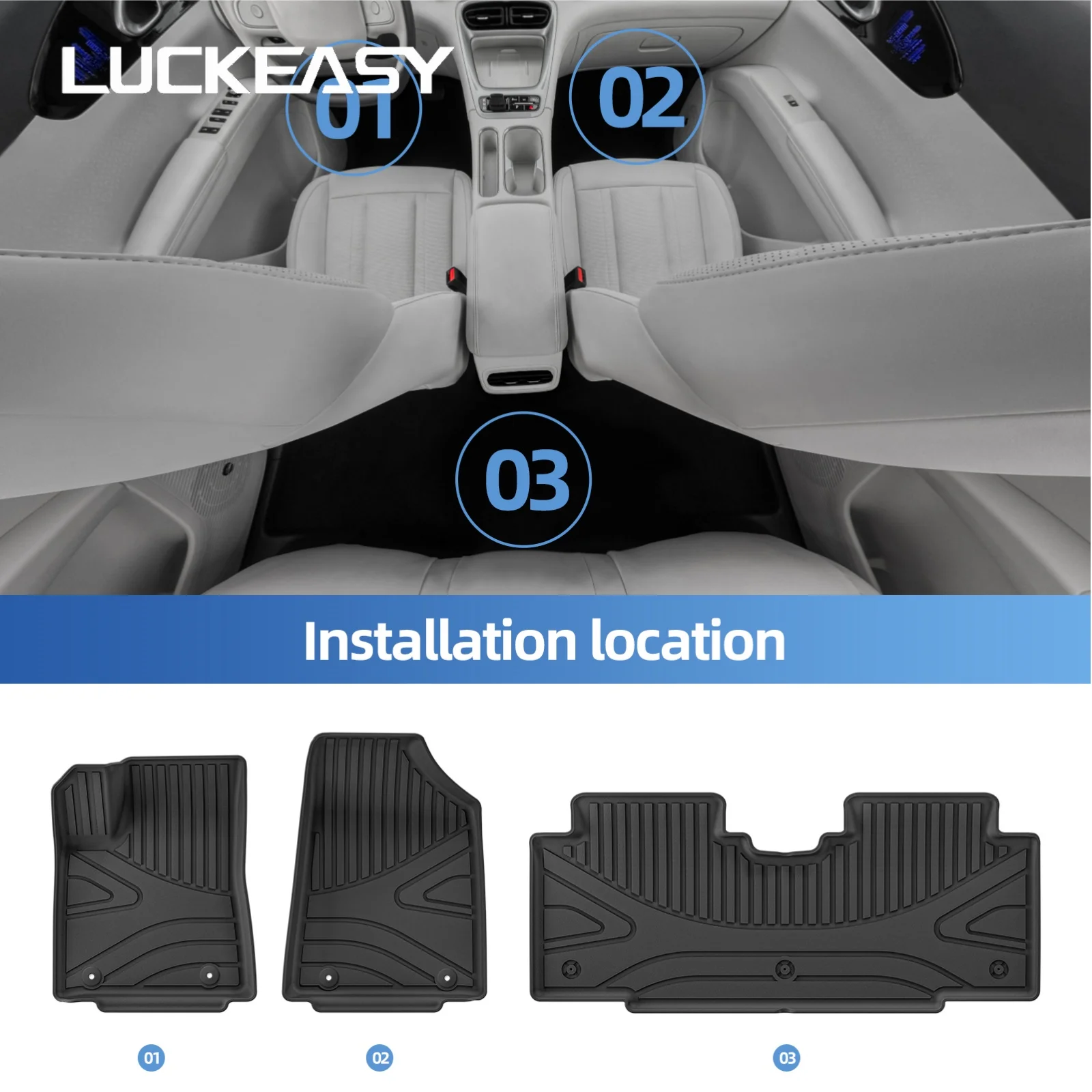LUCKEASY Left Hand Drive for Geely EX2/Geely E2/Xingyuan 2025 2026 TPE 3D Car Floor Mats Foot Pad 3PCS Set Black Accessories