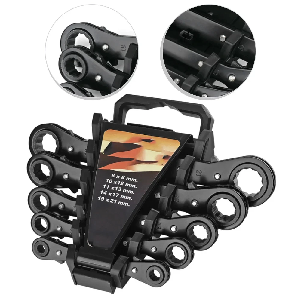 Automotive Repairs 6mm To 21mm Portable Wrench Set For Car Repair Automotive Repair Tool 5pcs Ratchet Wrench Set