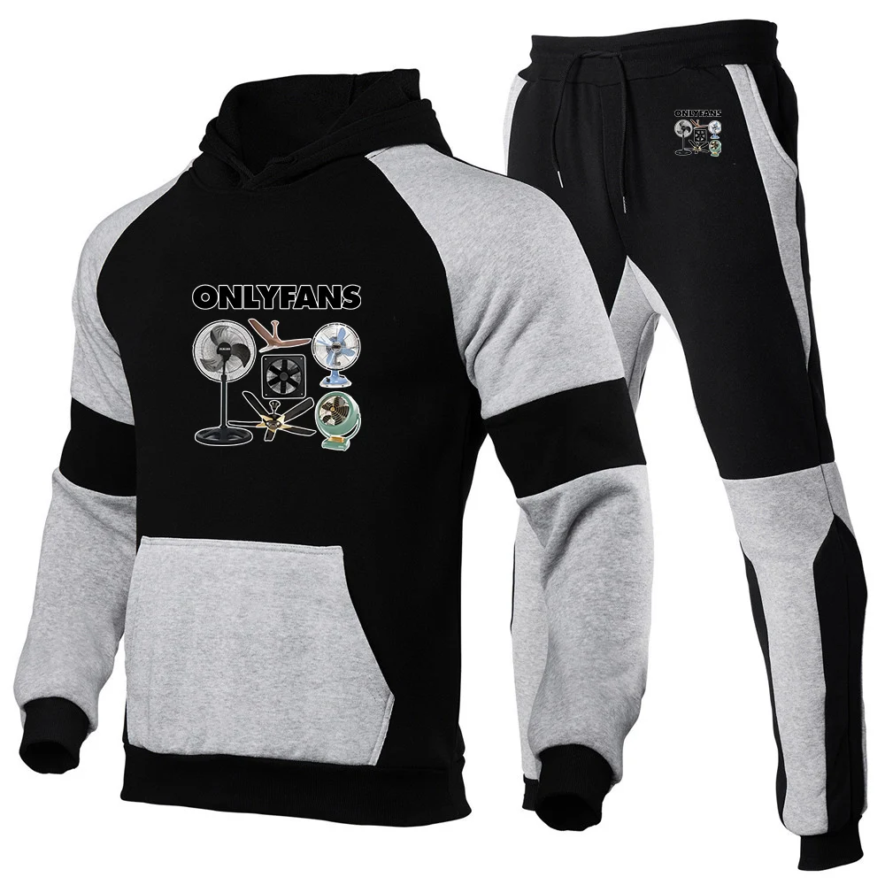 Funny Only Fans Print 2025 Spring And Autumn Popular Men's New Patchwork Color Casual Hoodie + Trouser Harajuku Suit