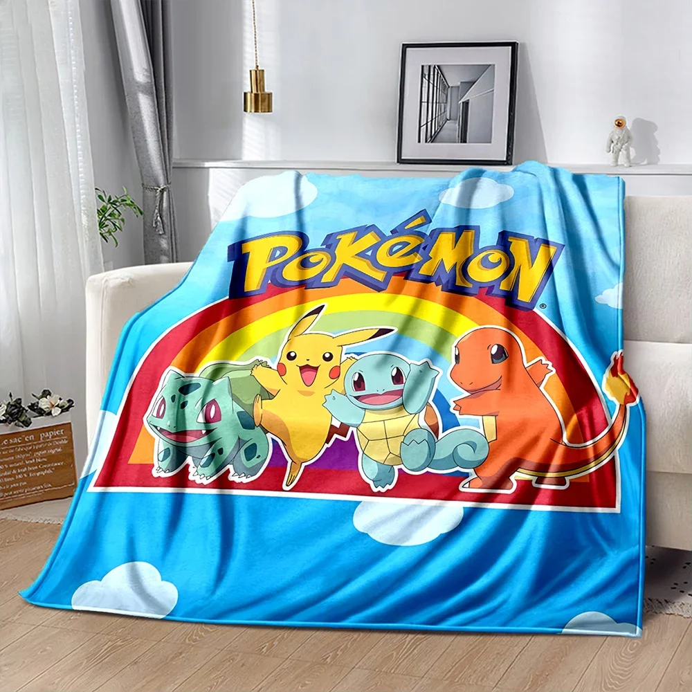 Anime giapponese Pokemen-Pikachu flanella soffice coperta da campeggio per bambini divano coperta da tiro regalo di moda moderna Miniso