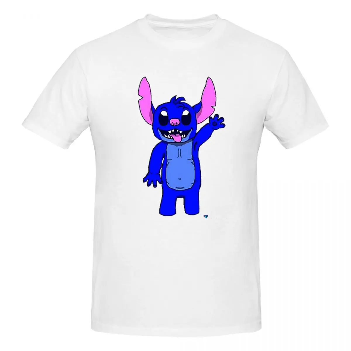 Stitch Waving T-Shirt for Men Cotton Plus Size T Shirts Men's Tees Short Crew Neck Summer Clothes Tops S-6XL