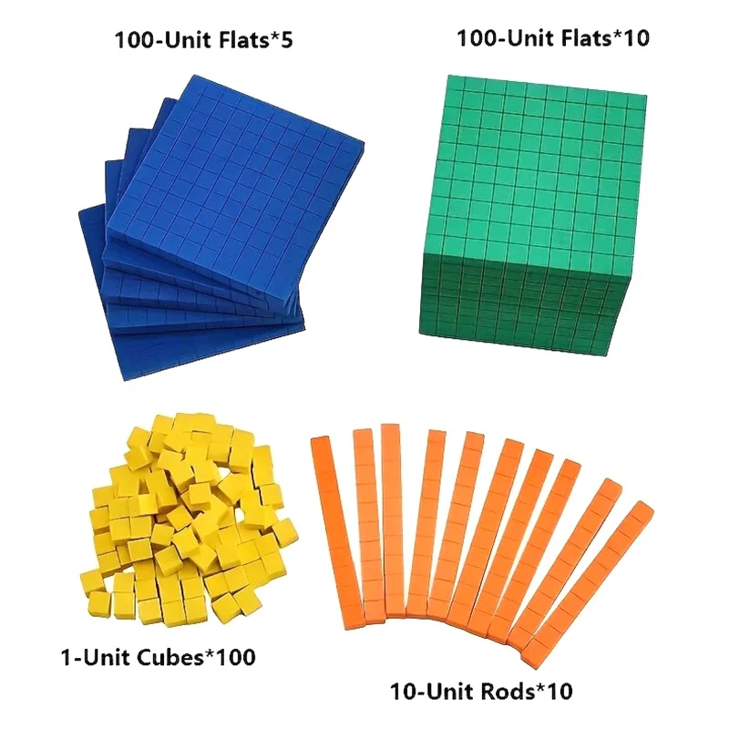 Ten Blocks Complete Set Kids Math Plaything Plastic Math Blocks Plastic Base Ten Set Cube Kids Math Plaything Counting Cubes Set