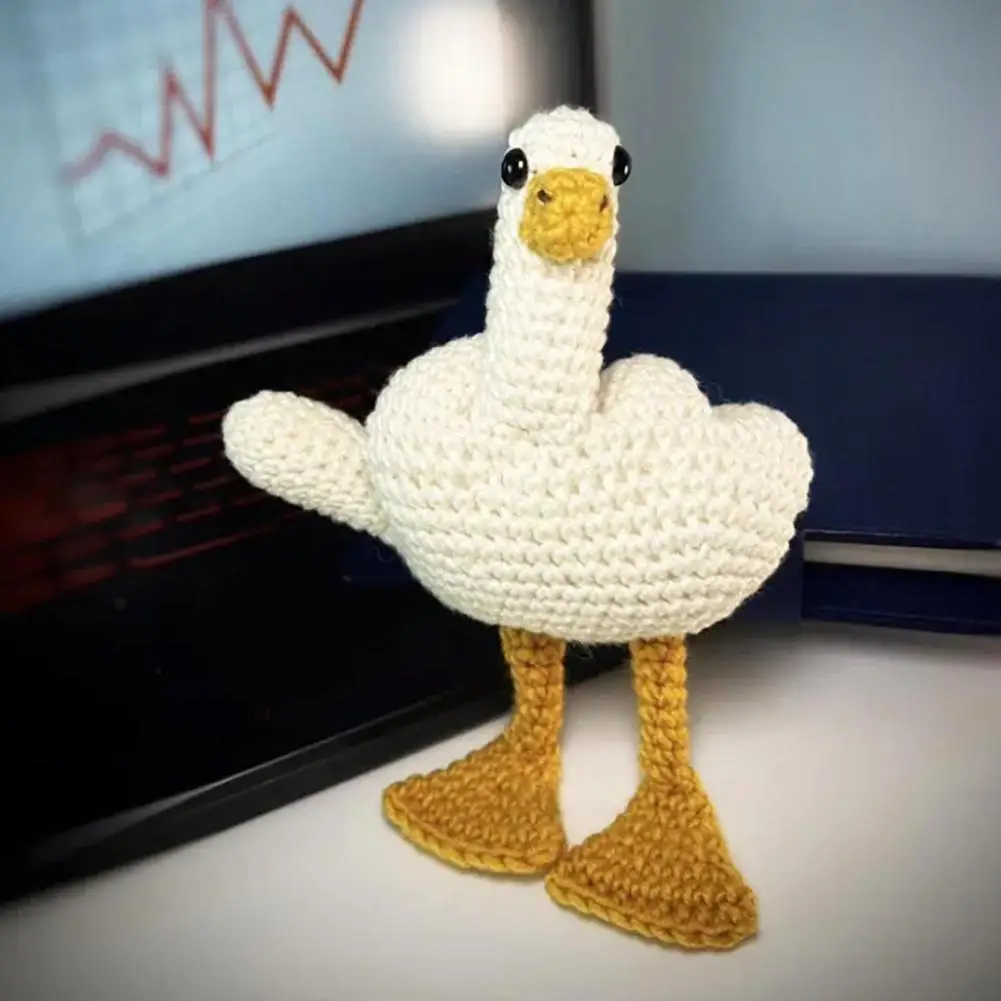 Crocheted Duck Toy Handmade Crochet Middle Finger Duck Doll Knitted Yarn Toy Office Desktop Decoration Funny Gag Gift for Home