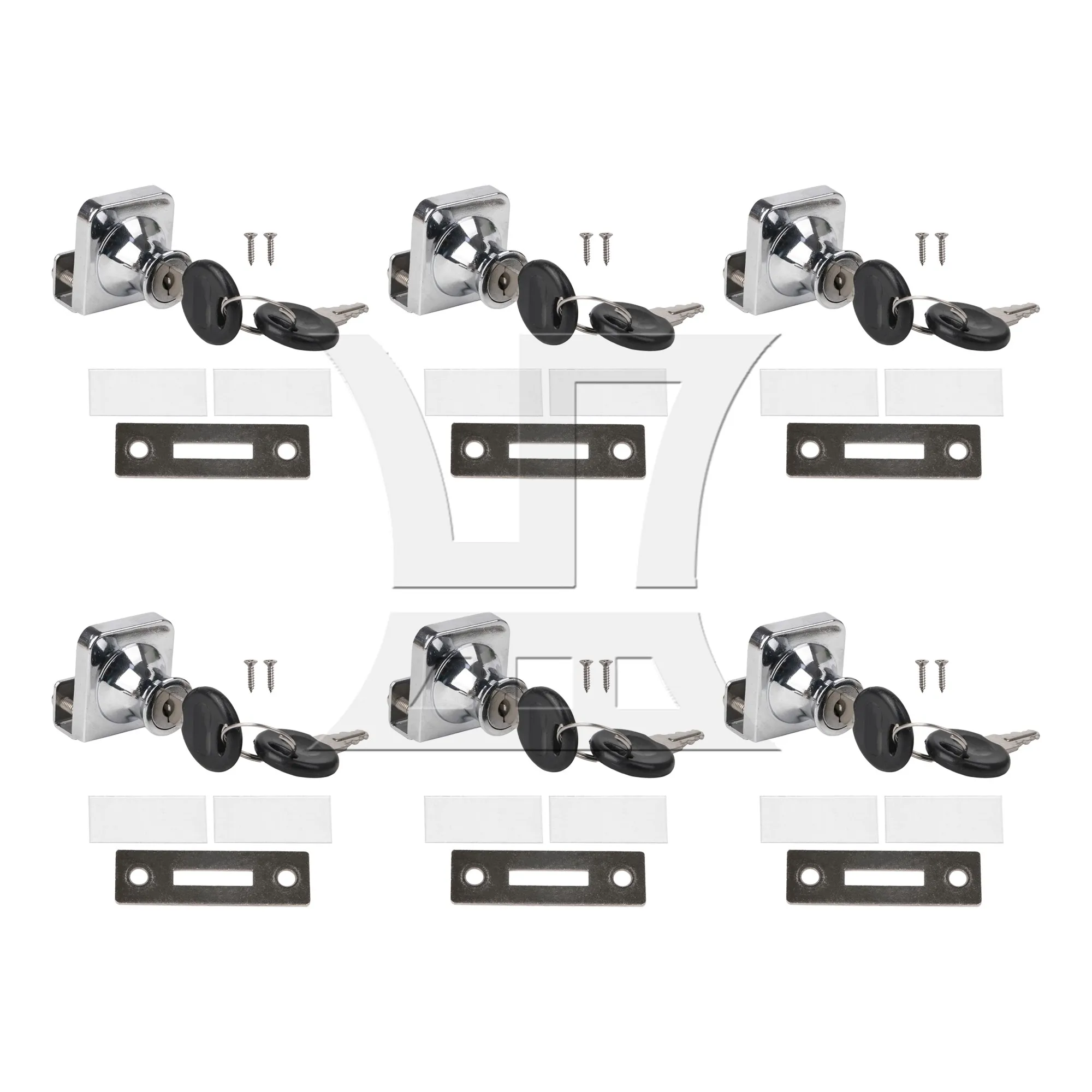 

6 Pcs Stainless Steel Glass Door Push Locks 1.38x1.18inch w/ Key Silver