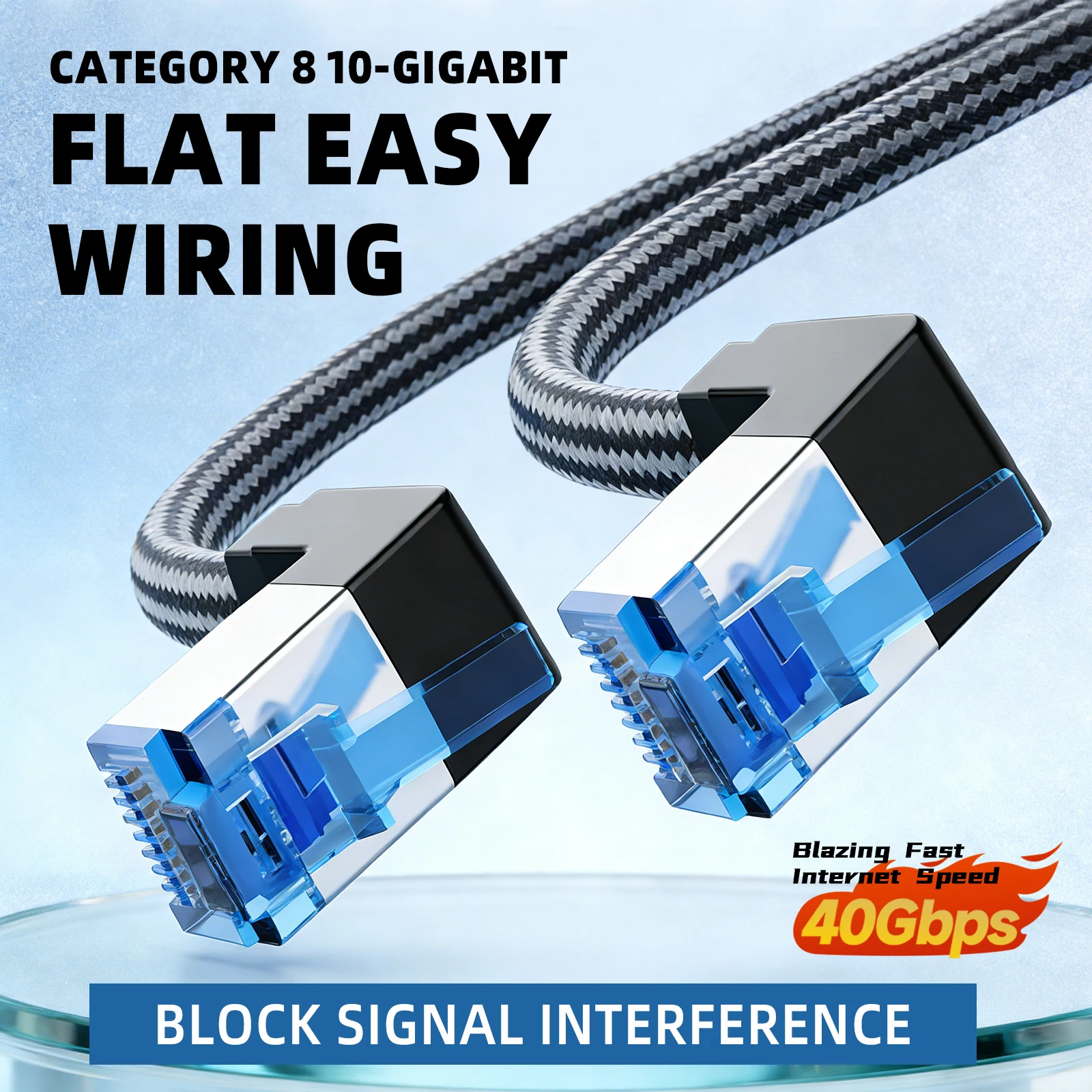CAT8 Ethernet Cable 40Gbps 2000MH Double-Bend Design CAT8 Network Internet LAN Cable Suitable for Laptops, PS5 Routers, RJ45 Net