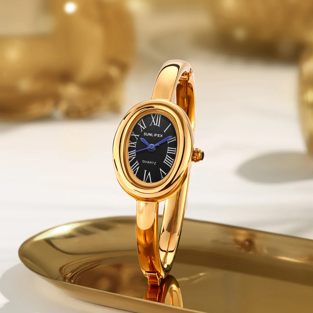 Sunlifex العلامة التجارية الشهيرة سوار المرأة كوارتز ساعة عصرية الذهب الإسورة ساعة اليد السيدات روما ساعة مزدوجة Reloj De Mujer