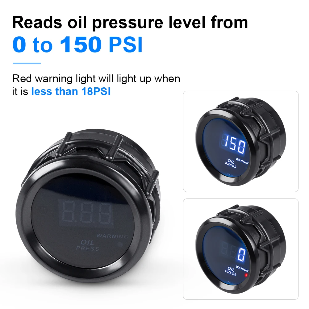 2 Inch 52mm Digital Car Meter Turbo Boost Gauge PSI BAR Water Temperature Oil Temp Oil Pressure Voltmeter EGT RPM Tachometer Aut